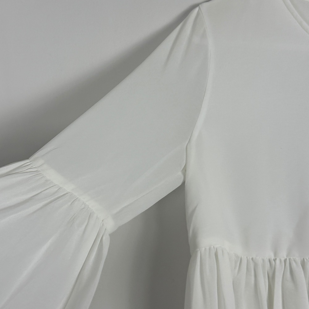 L'Academie White Peplum Button Front Blouse Top Womens Sz XS Revolve Semi Sheer - Picture 7 of 16